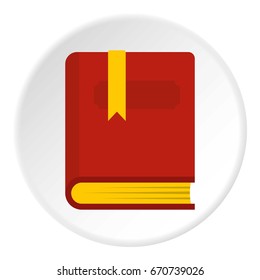 Thick book with bookmark icon in flat circle isolated vector illustration for web