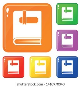 Thick book with bookmark icons set collection vector 6 color isolated on white background