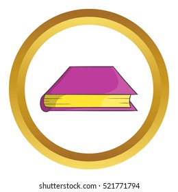 Thick book vector icon in golden circle, cartoon style isolated on white background
