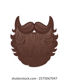 Thick brown beard with a matching mustache in a vintage style. Great for character designs, barbershop visuals, or playful themes. Vector illustration isolated on white background