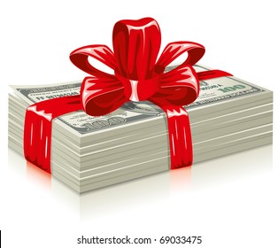 thick bundle of dollars, tied a red ribbon with a bow, the concept of success, vector editable
