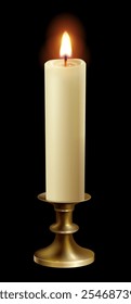 thick candle in candlestick vector illustration