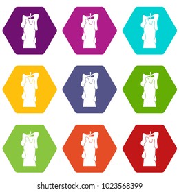 Thick candle icon set many color hexahedron isolated on white vector illustration