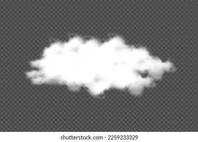 A thick cloud floating on a transparent background. Realistic smoke and cloud vectors for design elements or template decoration. Mist, stormy, or sunny environment sky elements on a dark background.