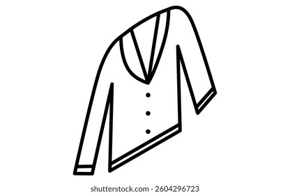 Thick collared cardigan, Clothes simple isometric line drawing icon in black and white, Vector Illustration