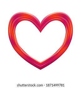 Thick contour of heart drawn with liquid brush and isolated on white. Paint  flow in bright colors. Vector. 