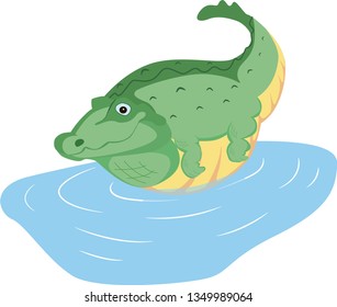 Thick crocodile swims in the river.