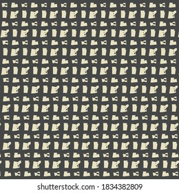 Thick, crooked, horizontal and vertical crossed stripes. Black grid on ivory surface. Textile pattern.