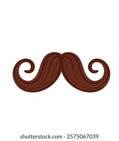 Thick curled mustache in deep brown tones. Perfect for playful designs, vintage styles, or barbershop branding. Vector illustration isolated on white background