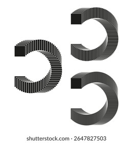 Thick curved arrows. Rotation direction vector. Bold contour symbol. Monochrome flow shape.