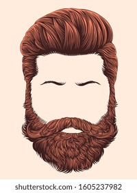 Thick fashionable male beard. Art detailed editable vintage vector engraving. 8 EPS