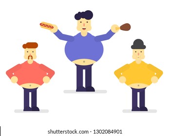 Thick, fat men, nude bug with with a ham, hotdog and burger
