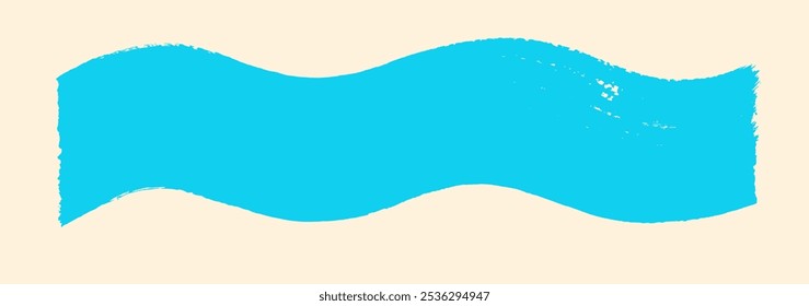 Thick flat wave brush stroke. Wavy line vector ink brush texture highlight. Light blue handdrawn Asian calligraphic highlighter stroke. Chinese, Japanese calligraphy wide wiggly ink textured flow line