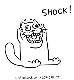 Thick funny cat in shock. Vector illustration. Cartoon animal character.
