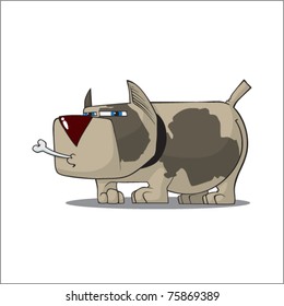 Thick funny dog with bone. Vector illustration.