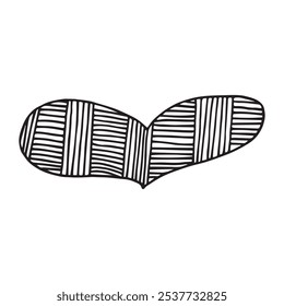 Thick Geometric Heart Icon Decorated with Horizontal and Vertical Hatched Lines. Abstract Doodle Love Icon. Black Hand-Drawn Contour Isolated on a White Background.