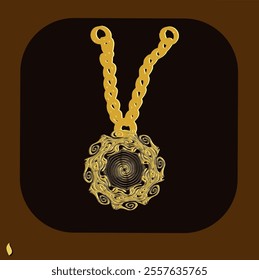 Thick gold chain with a patterned disc. Imitation.