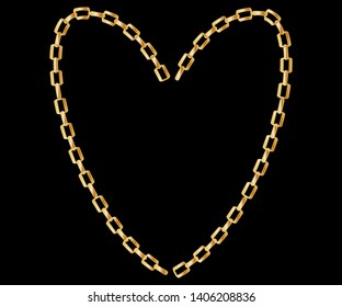Thick golden chain - heart frame. Jewelry decoration.