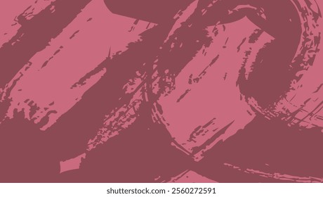 Thick Grainy pink bold brush stroke with spray texture. Grunge hand drawn distress damaged edge vintage template. Doodle brush strokes texture with small dots. Retro vector background for posters.