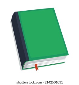 A thick green book lies on the surface. Flat vector illustration. Eps10