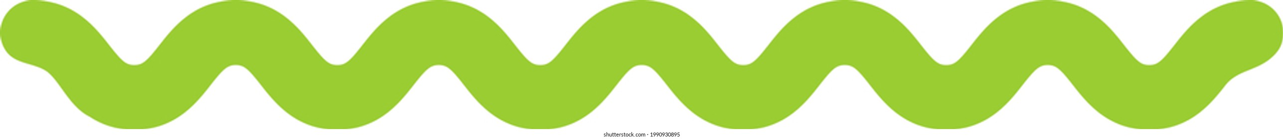 Thick Green Wavy Line. Simple Flat Geometric Shape With Many Straight Curves. Design Asset For Creating Modern Templates. Vector Graphic Element. Rounded Uniform Ribbon.