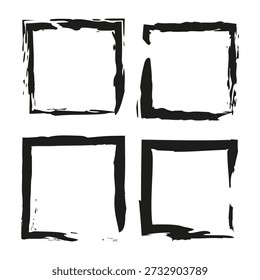 Thick grunge frame. Bold ink border. Black square Vector. Rough box icon