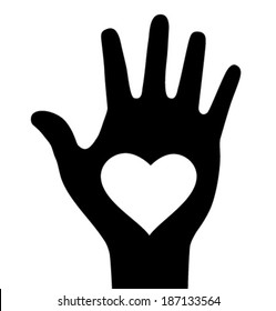 Thick hand with heart icon, vector illustration 