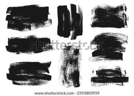 Thick Hand Painted Brush Stroke Set. Black Bold Hand Draw Underline Strokes. Big Hand-Painted Grunge Brush Strokes