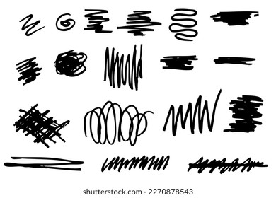 thick line black hand draw abstract shape, set 18, isolated on white
