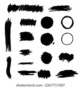 thick line chalk brush stroke collection. Vector chalk brush set. Square and circle text frame grunge patch design element. Chalk stroke shape
