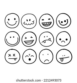 Thick line emoticon set, isolated emoji on white background, vector illustration.