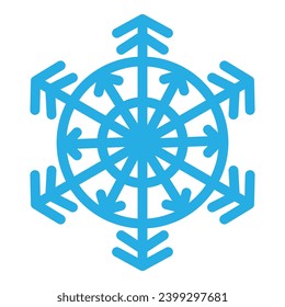 Die dicken Linien gefrieren Schneeflocke, Element der Winterfestivals Dekoration. Winterschnee, Wunderblau-Symbol für Weihnachten. Einfache Form, Föhn, Vektorsymbol einzeln auf weißem Hintergrund
