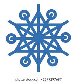 El copo de nieve congelado de línea gruesa, elemento de decoración de festival de invierno. Nieve de invierno, símbolo azul del milagro de Navidad. Icono de vector de forma sencilla aislado en fondo blanco