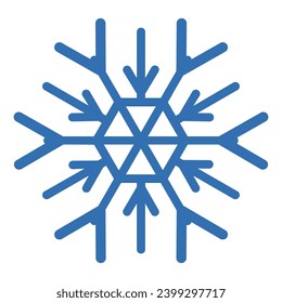 Thick line freeze snowflake, element of winter festival decoration. Winter snow, Christmas miracle blue symbol. Simple shape freehand vector icon isolated on white background