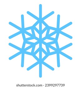 Thick line freeze snowflake, element of winter festival decoration. Winter snow, Christmas miracle blue symbol. Simple shape freehand vector icon isolated on white background