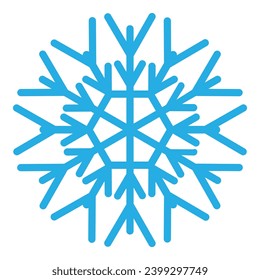 El copo de nieve congelado de línea gruesa, elemento de decoración de festival de invierno. Nieve de invierno, símbolo azul del milagro de Navidad. Icono de vector de forma sencilla aislado en fondo blanco