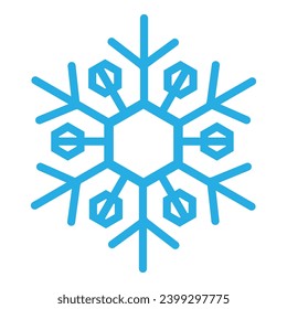 Die dicken Linien gefrieren Schneeflocke, Element der Winterfestivals Dekoration. Winterschnee, Wunderblau-Symbol für Weihnachten. Einfache Form, Föhn, Vektorsymbol einzeln auf weißem Hintergrund