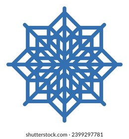 El copo de nieve congelado de línea gruesa, elemento de decoración de festival de invierno. Nieve de invierno, símbolo azul del milagro de Navidad. Icono de vector de forma sencilla aislado en fondo blanco