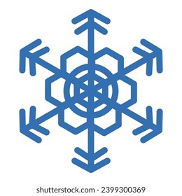 Thick line freeze snowflake, element of winter festival decoration. Winter snow, Christmas miracle blue symbol. Simple shape freehand vector icon isolated on white background