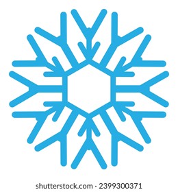 Thick line freeze snowflake, element of winter festival decoration. Winter snow, Christmas miracle blue symbol. Simple shape freehand vector icon isolated on white background