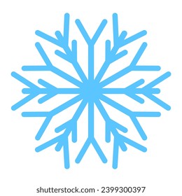 Thick line freeze snowflake, element of winter festival decoration. Winter snow, Christmas miracle blue symbol. Simple shape freehand vector icon isolated on white background