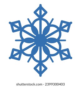 El copo de nieve congelado de línea gruesa, elemento de decoración de festival de invierno. Nieve de invierno, símbolo azul del milagro de Navidad. Icono de vector de forma sencilla aislado en fondo blanco