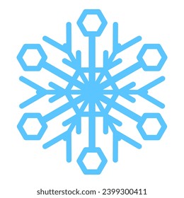 El copo de nieve congelado de línea gruesa, elemento de decoración de festival de invierno. Nieve de invierno, símbolo azul del milagro de Navidad. Icono de vector de forma sencilla aislado en fondo blanco