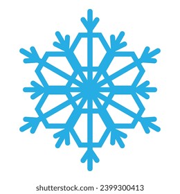 El copo de nieve congelado de línea gruesa, elemento de decoración de festival de invierno. Nieve de invierno, símbolo azul del milagro de Navidad. Icono de vector de forma sencilla aislado en fondo blanco