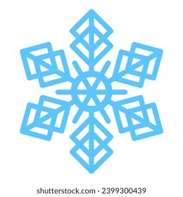 Thick line freeze snowflake, element of winter festival decoration. Winter snow, Christmas miracle blue symbol. Simple shape freehand vector icon isolated on white background