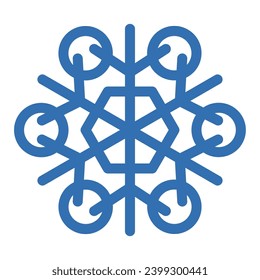 El copo de nieve congelado de línea gruesa, elemento de decoración de festival de invierno. Nieve de invierno, símbolo azul del milagro de Navidad. Icono de vector de forma sencilla aislado en fondo blanco