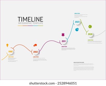 Plantilla de diagrama de línea de tiempo de la compañía infográfica con fondo blanco. Infografía multipropósito simple con curva de gráfico creciente