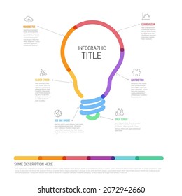 Thick line idea infographic template - light bulb icon with some content, description and six elements with icons