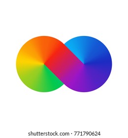 Thick line infinity sign color spectrum. Rainbow gradient in the shape of the infinity symbol. Eight sign colorful gradient. Two circles conjoined.