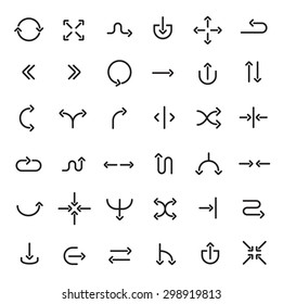 Thick line navigation curvy arrows set. Linear curve vector pointers isolated on white   